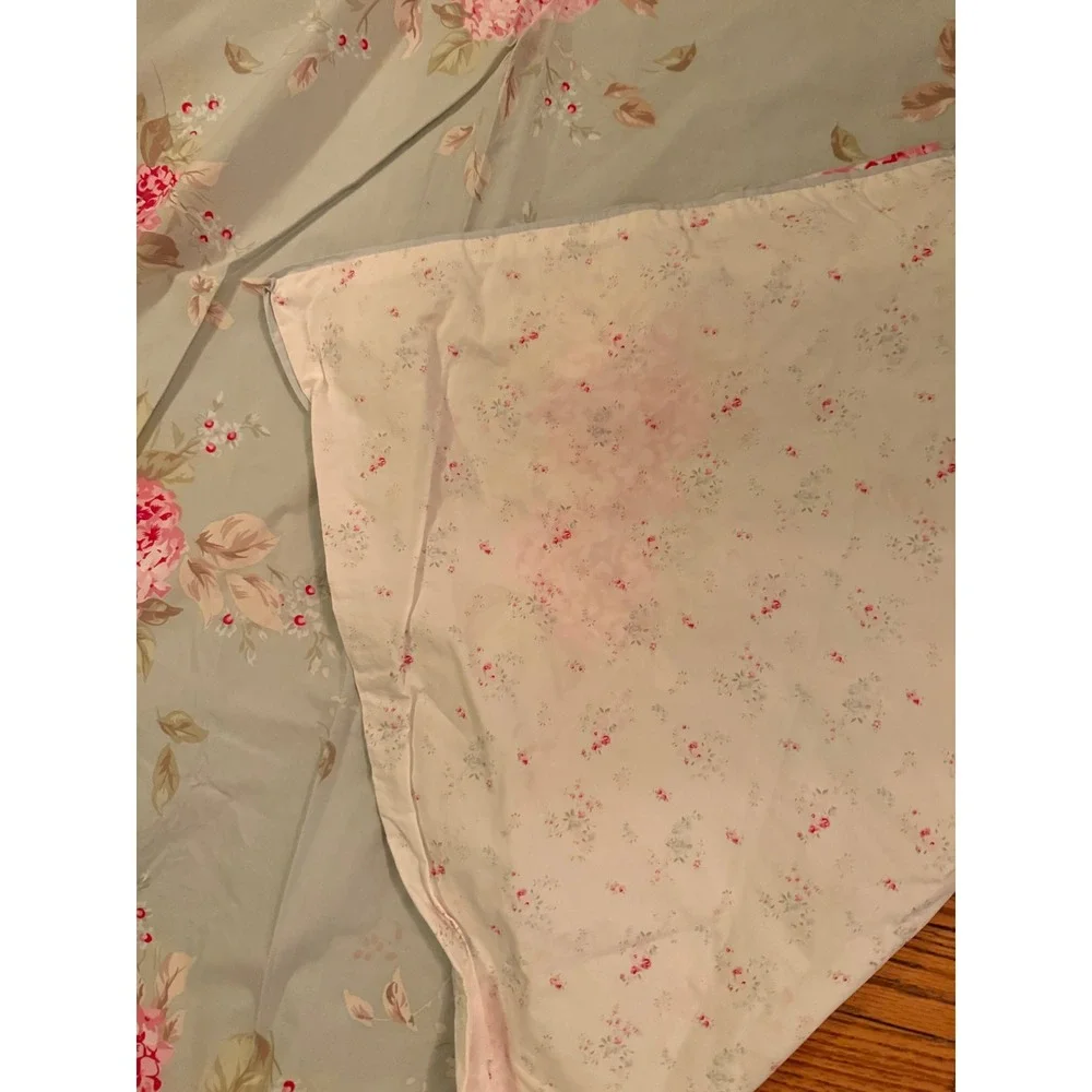 9.a.1 Vtg Reversible Floral Twin Duvet Cover 65x89 Cottage Rose Button Closure